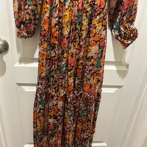 Umgee Women’s Floral Long Sleeve Tie-Neck Dress - Picture 8 of 12